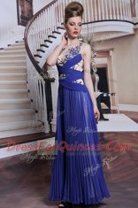 Sequins Pleated Royal Blue Sleeveless Chiffon Zipper Prom Dresses for Prom and Party