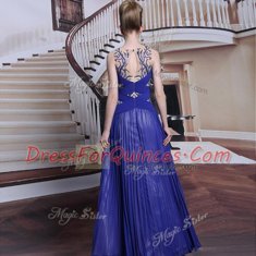 Sequins Pleated Royal Blue Sleeveless Chiffon Zipper Prom Dresses for Prom and Party
