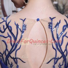 Sequins Pleated Royal Blue Sleeveless Chiffon Zipper Prom Dresses for Prom and Party