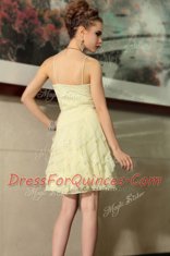 Custom Made Ruffled Spaghetti Straps Sleeveless Side Zipper Prom Dress Light Yellow Chiffon