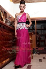 One Shoulder Fuchsia Sleeveless Chiffon Side Zipper for Prom and Party