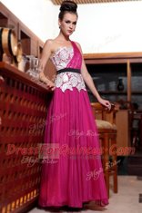 One Shoulder Fuchsia Sleeveless Chiffon Side Zipper for Prom and Party