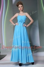 Baby Blue Empire Beading and Hand Made Flower Zipper Chiffon Cap Sleeves Floor Length