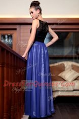 Superior Blue And Black Side Zipper Prom Gown Beading and Appliques Sleeveless Floor Length