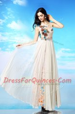 White Side Zipper Scoop Appliques and Ruching and Pattern Evening Dress Chiffon Sleeveless