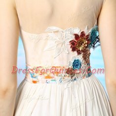 White Side Zipper Scoop Appliques and Ruching and Pattern Evening Dress Chiffon Sleeveless