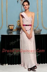 Charming Sleeveless Organza Floor Length Side Zipper Dress for Prom in Pink with Pattern