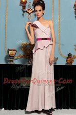 Charming Sleeveless Organza Floor Length Side Zipper Dress for Prom in Pink with Pattern