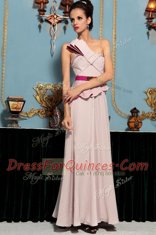 Charming Sleeveless Organza Floor Length Side Zipper Dress for Prom in Pink with Pattern