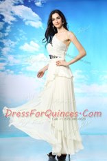 White Column/Sheath Chiffon One Shoulder Sleeveless Appliques and Ruffled Layers Ankle Length Side Zipper Dress for Prom