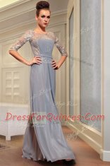 Stylish Ankle Length Column/Sheath Half Sleeves Grey Side Zipper