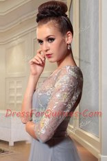 Stylish Ankle Length Column/Sheath Half Sleeves Grey Side Zipper