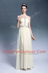 Gorgeous Light Yellow Side Zipper Prom Dresses Beading and Ruching Sleeveless Floor Length
