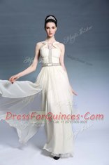 Gorgeous Light Yellow Side Zipper Prom Dresses Beading and Ruching Sleeveless Floor Length