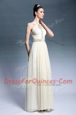 Gorgeous Light Yellow Side Zipper Prom Dresses Beading and Ruching Sleeveless Floor Length