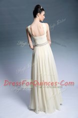 Gorgeous Light Yellow Side Zipper Prom Dresses Beading and Ruching Sleeveless Floor Length