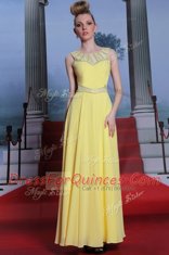 Scoop Lace Homecoming Dress Yellow Side Zipper Sleeveless Floor Length