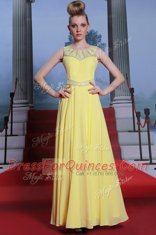 Scoop Lace Homecoming Dress Yellow Side Zipper Sleeveless Floor Length