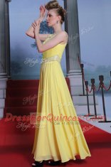 Scoop Lace Homecoming Dress Yellow Side Zipper Sleeveless Floor Length