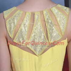 Scoop Lace Homecoming Dress Yellow Side Zipper Sleeveless Floor Length