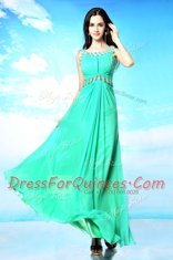 Fantastic Scoop Floor Length Backless Prom Party Dress Turquoise for Prom and Party with Beading