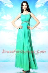 Fantastic Scoop Floor Length Backless Prom Party Dress Turquoise for Prom and Party with Beading