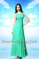 Fantastic Scoop Floor Length Backless Prom Party Dress Turquoise for Prom and Party with Beading