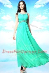 Fantastic Scoop Floor Length Backless Prom Party Dress Turquoise for Prom and Party with Beading