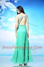 Fantastic Scoop Floor Length Backless Prom Party Dress Turquoise for Prom and Party with Beading