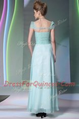 Sumptuous Floor Length Side Zipper Evening Dress Light Blue for Prom and Party with Beading and Lace