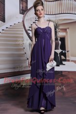 Superior Purple Sleeveless Beading Floor Length Evening Dress