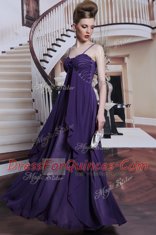 Superior Purple Sleeveless Beading Floor Length Evening Dress