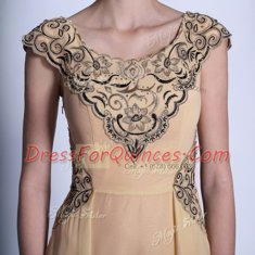 Scoop Floor Length Empire Cap Sleeves Peach Prom Gown Side Zipper