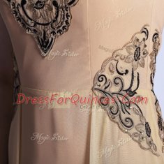 Scoop Floor Length Empire Cap Sleeves Peach Prom Gown Side Zipper