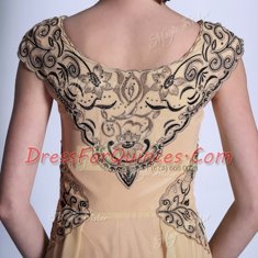 Scoop Floor Length Empire Cap Sleeves Peach Prom Gown Side Zipper