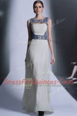 Vintage White Zipper Embroidery Sleeveless Floor Length