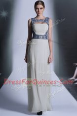 Vintage White Zipper Embroidery Sleeveless Floor Length