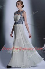 Vintage White Zipper Embroidery Sleeveless Floor Length