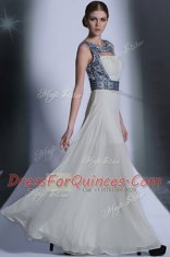 Vintage White Zipper Embroidery Sleeveless Floor Length