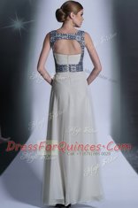 Vintage White Zipper Embroidery Sleeveless Floor Length