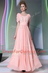 Scoop Cap Sleeves Chiffon Homecoming Dress Beading Side Zipper