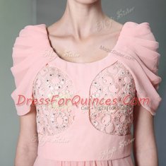 Scoop Cap Sleeves Chiffon Homecoming Dress Beading Side Zipper