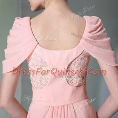 Scoop Cap Sleeves Chiffon Homecoming Dress Beading Side Zipper