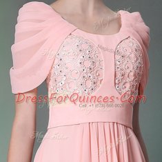 Scoop Cap Sleeves Chiffon Homecoming Dress Beading Side Zipper