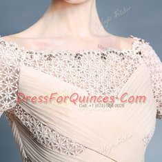 Champagne Chiffon Zipper Bateau Sleeveless Floor Length Prom Dress Beading and Appliques and Ruching