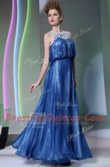 Scoop Navy Blue Sleeveless Floor Length Beading Zipper Prom Dresses