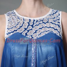 Scoop Navy Blue Sleeveless Floor Length Beading Zipper Prom Dresses