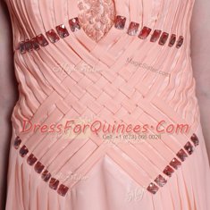 Peach Empire Chiffon Halter Top Sleeveless Beading and Sashes ribbons Floor Length Zipper Homecoming Dress