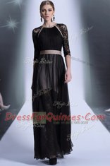 Empire Homecoming Dress Black Scoop Chiffon Half Sleeves Floor Length Zipper