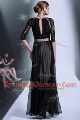 Empire Homecoming Dress Black Scoop Chiffon Half Sleeves Floor Length Zipper